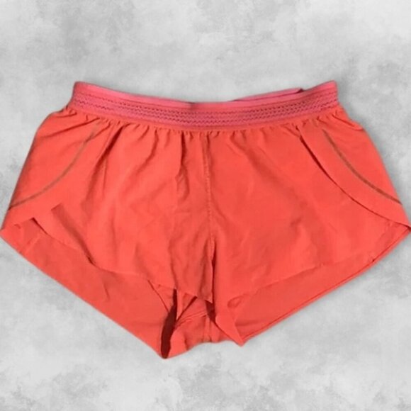 Lululemon Short Sweat Wicking Secure Waistband Zippered Pocket Vibrant Coral W 2 - Picture 1 of 5